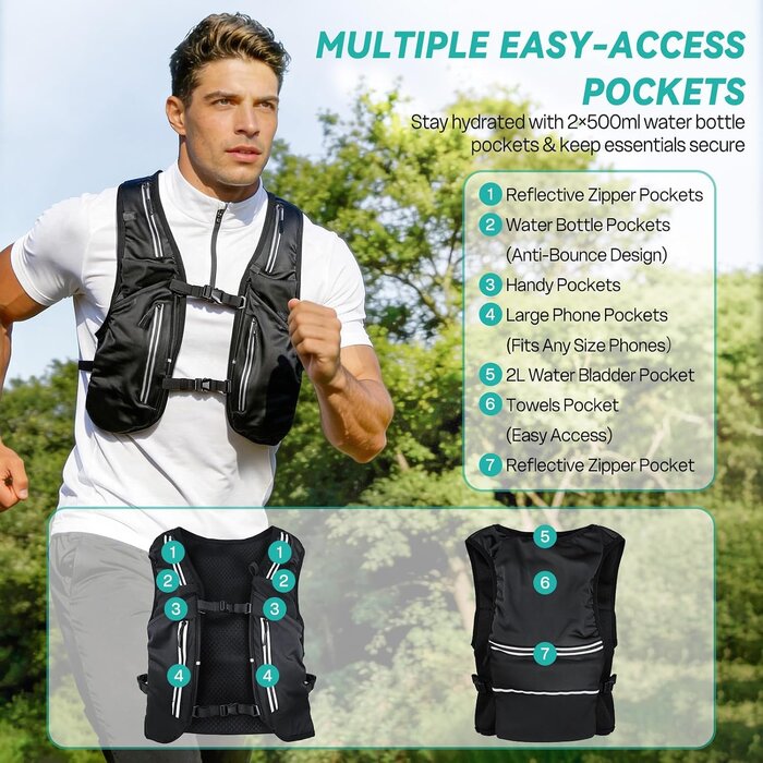 Gilet de trail running avec flasque 500ml - Noir - 31% de remise