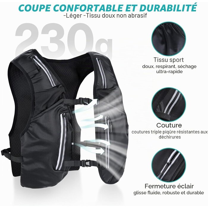 Gilet de trail running avec flasque 500ml - Noir - 31% de remise
