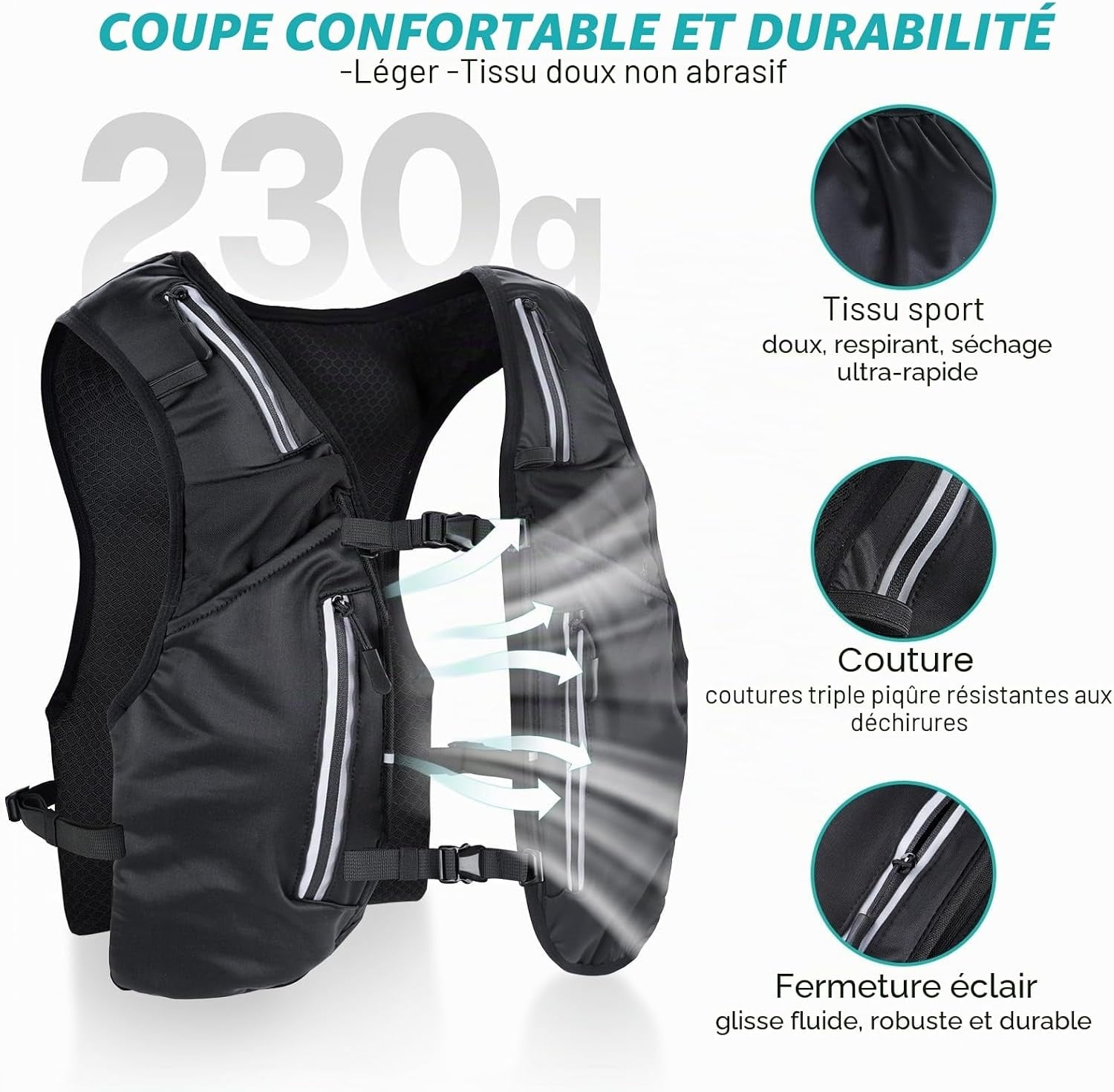 Gilet de trail running avec flasque 500ml - Noir - 31% de remise