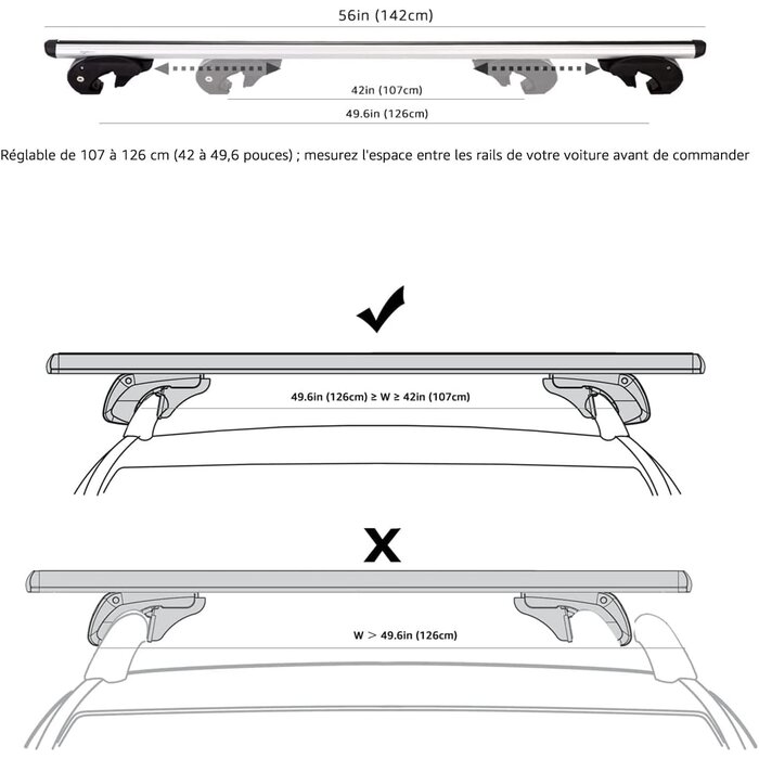Barres de toit 142 cm pour rails ouverts - 33% de remise