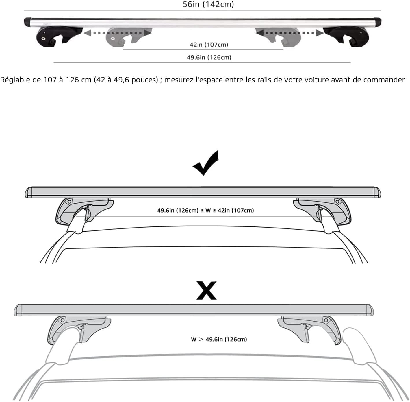 Barres de toit 142 cm pour rails ouverts - 33% de remise