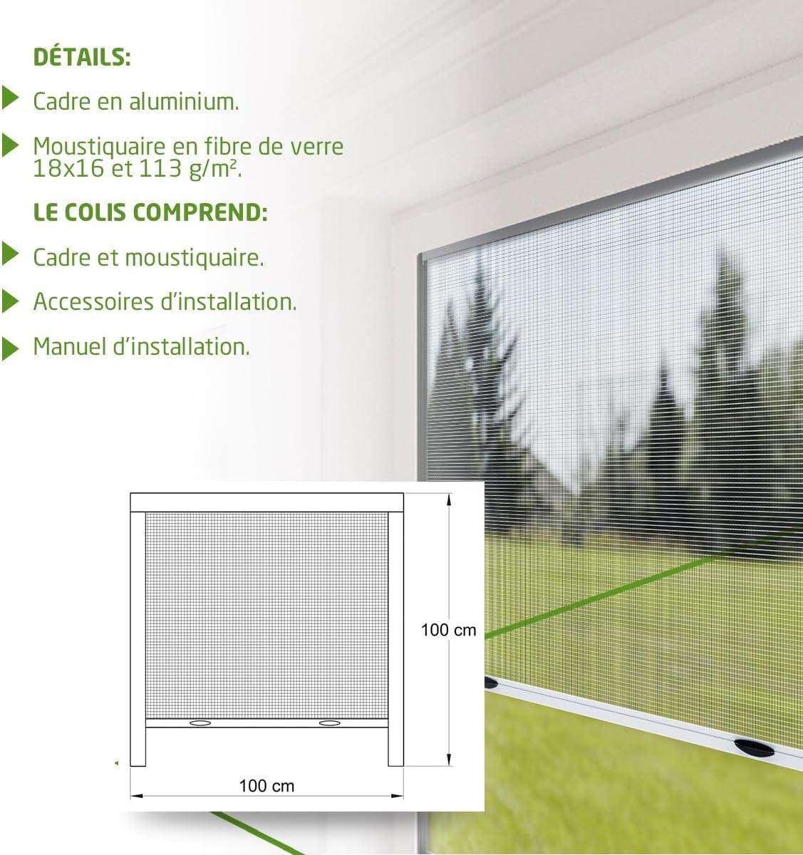 Moustiquaire enroulable 100x100 cm - Aluminium blanc - 33% de remise