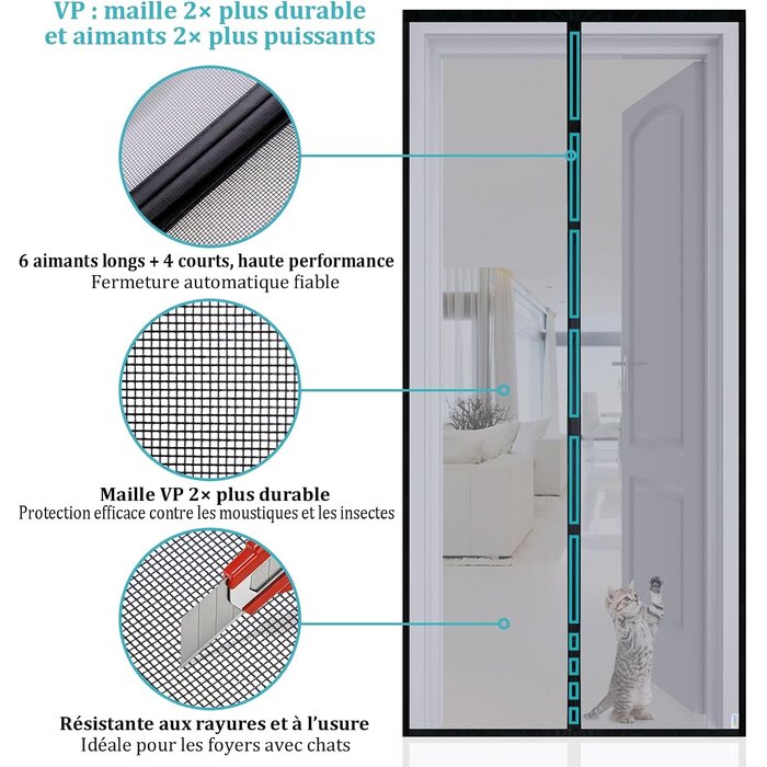 Rideau magnétique anti-insectes 90x200cm - Noir - 30% de remise