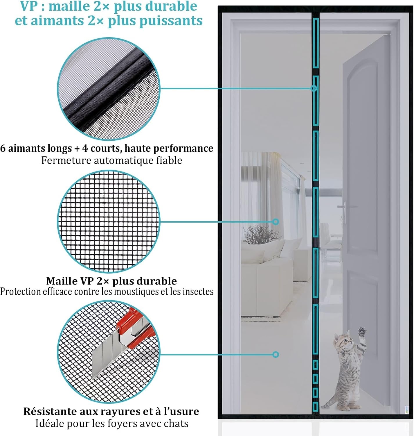 Rideau magnétique anti-insectes 90x200cm - Noir - 30% de remise