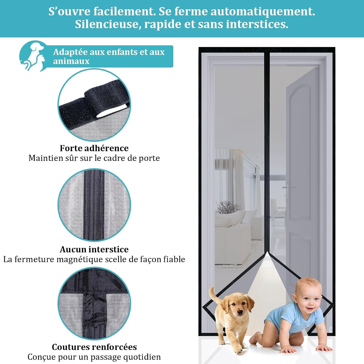 Rideau magnétique anti-insectes 90x200cm - Noir - 30% de remise