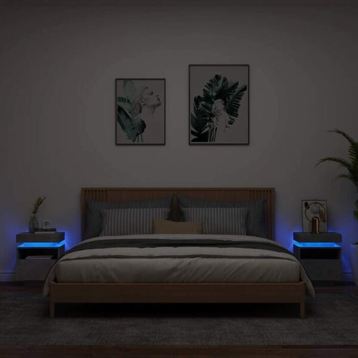 Lot de 2 tables de chevet LED gris béton - 34% de remise