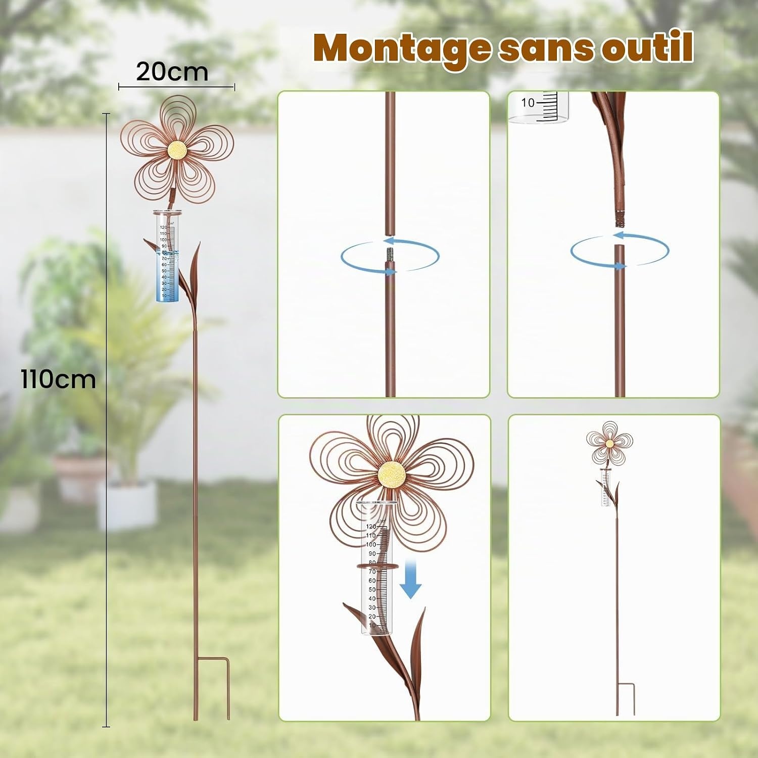 Pluviomètre décoratif aspect rouille 110 cm - 30% de remise