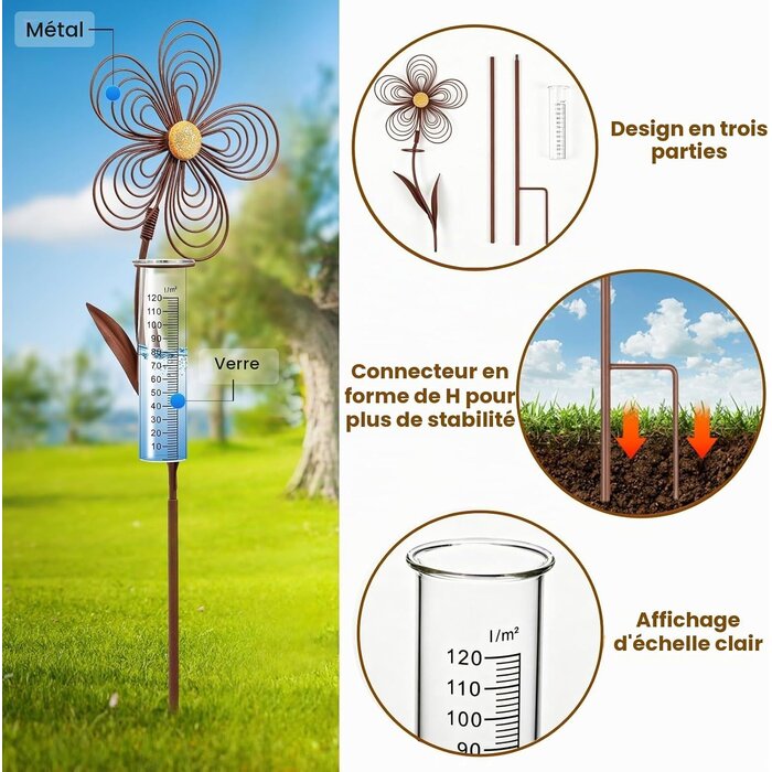 Pluviomètre décoratif aspect rouille 110 cm - 30% de remise