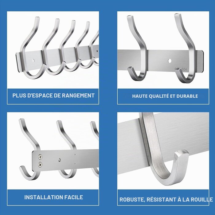 Lot de 2 patères murales inox 8 doubles crochets - 32% de remise