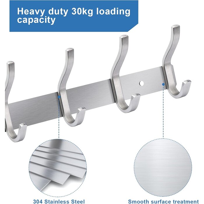 Lot de 2 patères murales inox 8 doubles crochets - 32% de remise