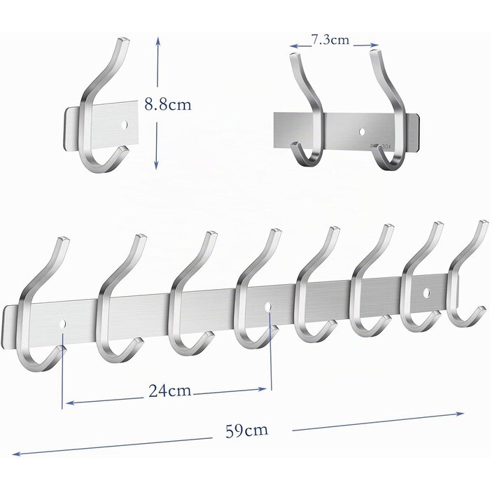 Lot de 2 patères murales inox 8 doubles crochets - 32% de remise
