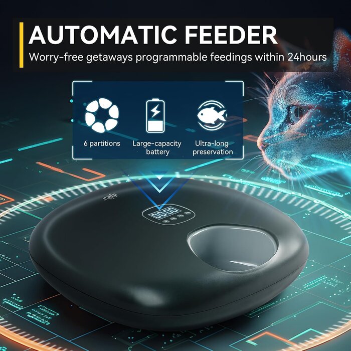 Distributeur automatique de nourriture - 6 repas - Noir - 33% de remise