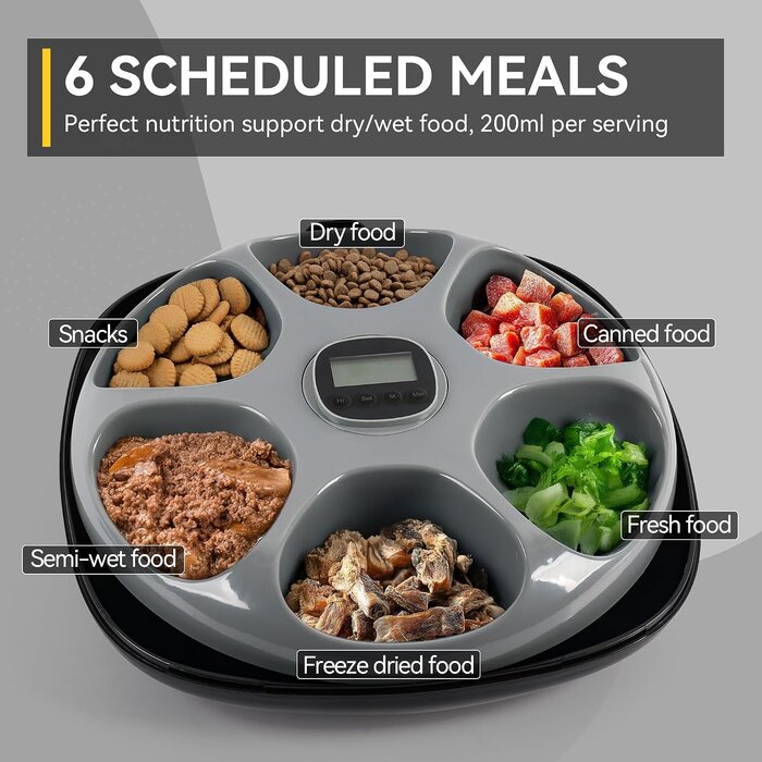Distributeur automatique de nourriture - 6 repas - Noir - 33% de remise