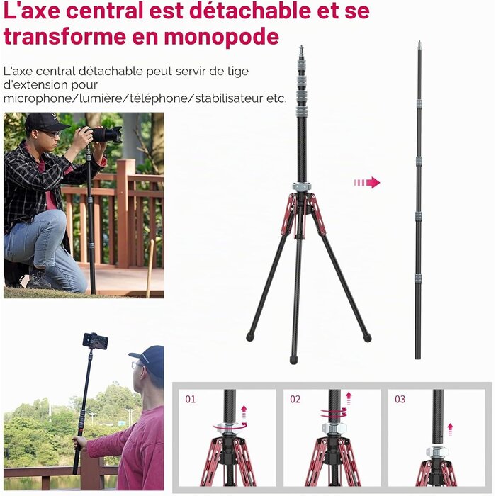 Trépied photo fibre de carbone 194cm - 34% de remise