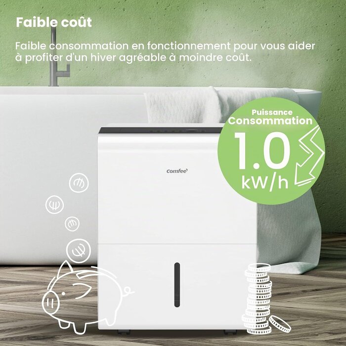 Déshumidificateur 50L/jour pour 100m² - Blanc - 35% de remise