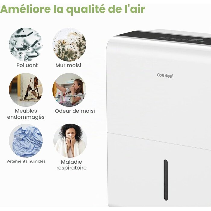 Déshumidificateur 50L/jour pour 100m² - Blanc - 35% de remise