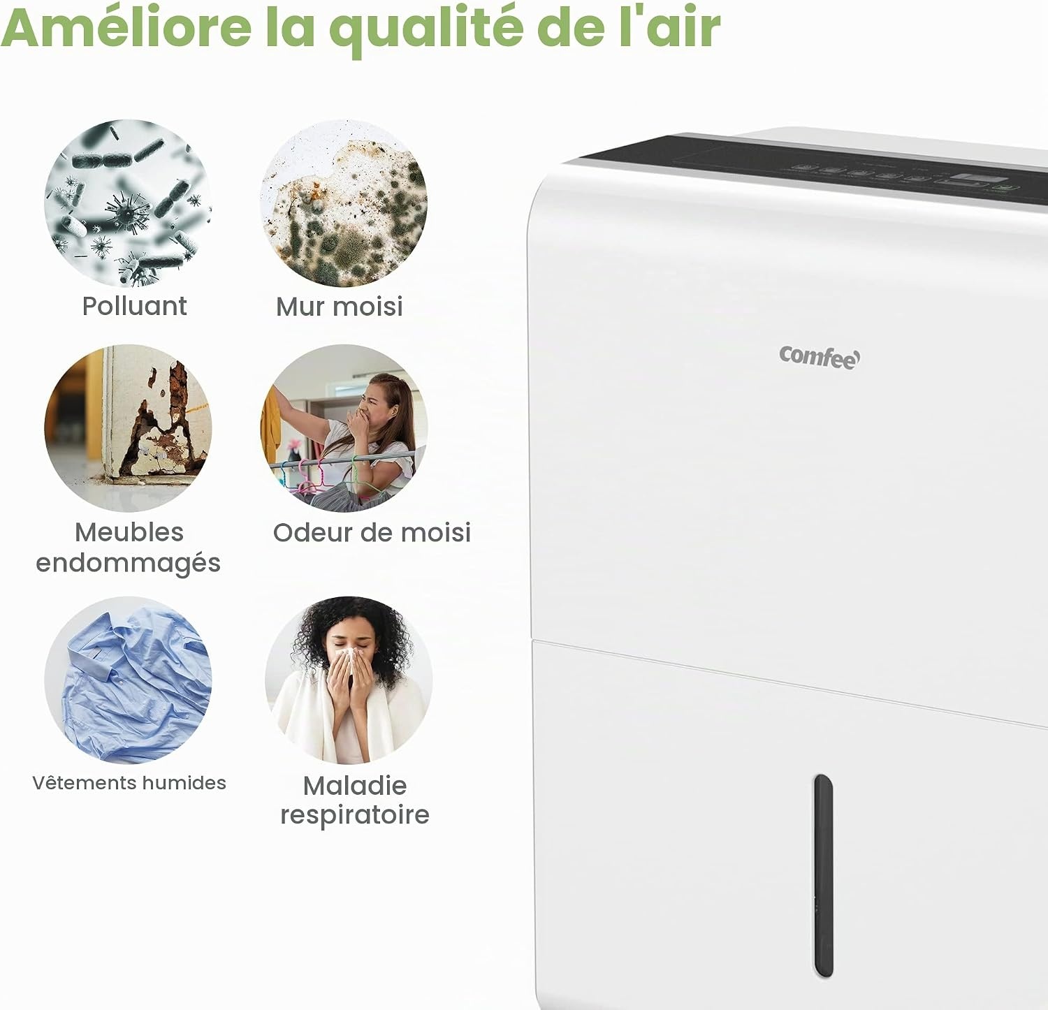 Déshumidificateur 50L/jour pour 100m² - Blanc - 35% de remise