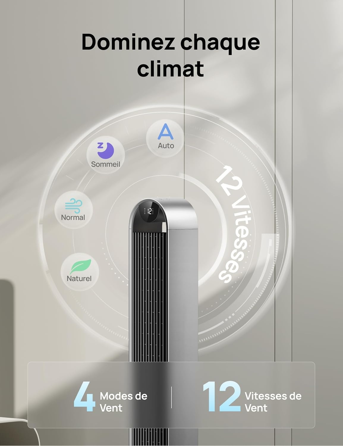 Ventilateur Colonne Intelligent 106 cm Jaune - 35% de remise