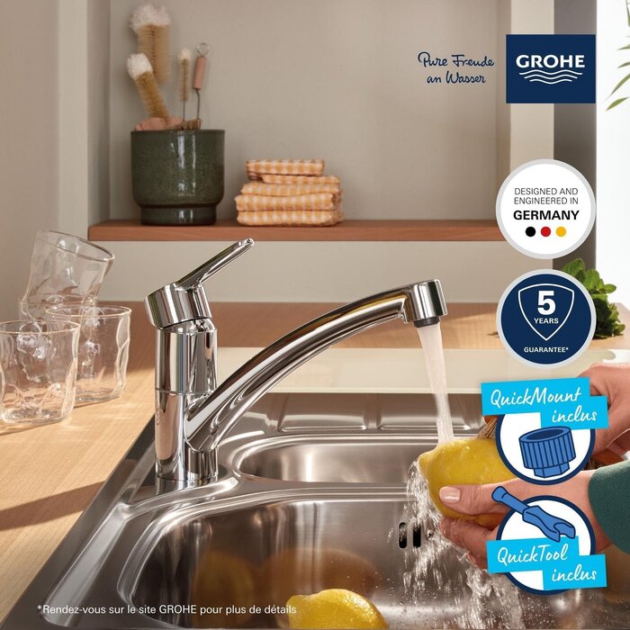 Mitigeur d'évier bec plat chromé 140° - 33% de remise