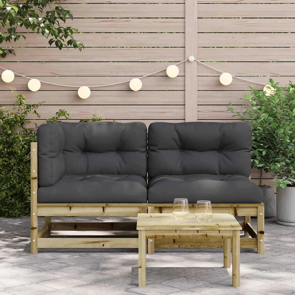 Banc de jardin 2 places avec coussins en pin imprégné - 35% de remise