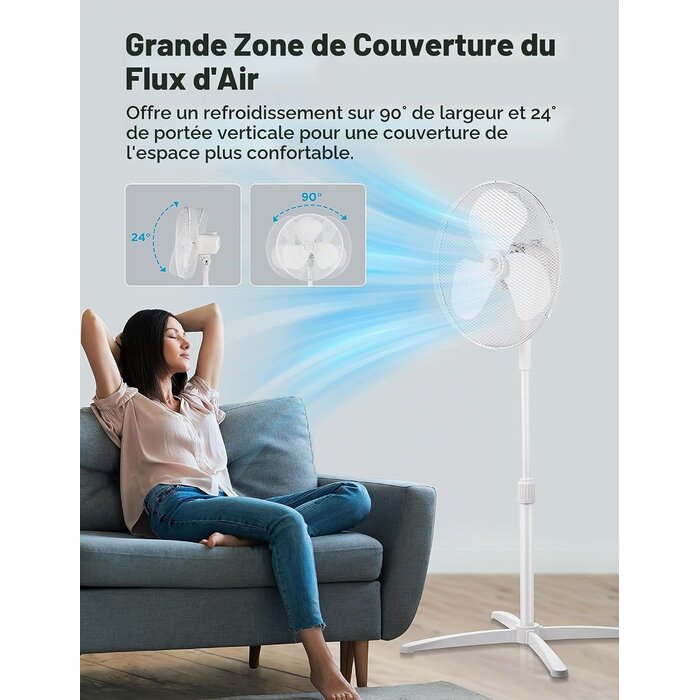 Ventilateur sur pied 40 cm - Oscillant et réglable - 33% de remise