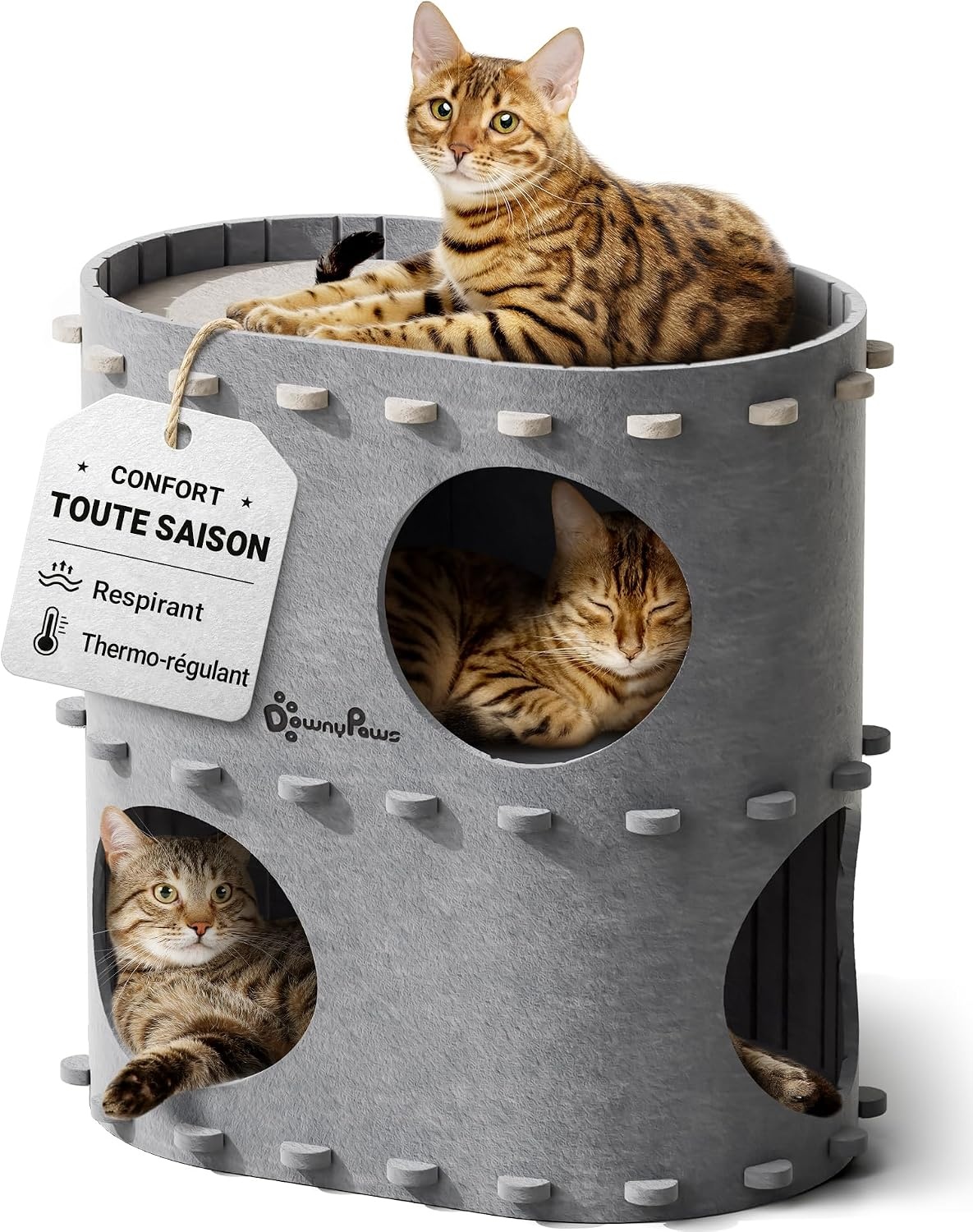 Maison pour chat à 2 étages en feutre gris - 32,8x50x50 cm - 31% de remise