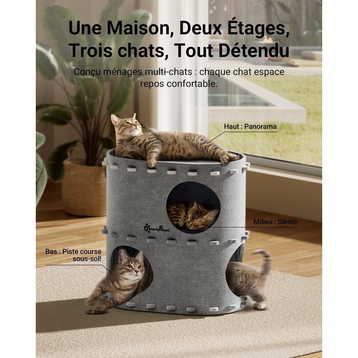 Maison pour chat à 2 étages en feutre gris - 32,8x50x50 cm - 31% de remise