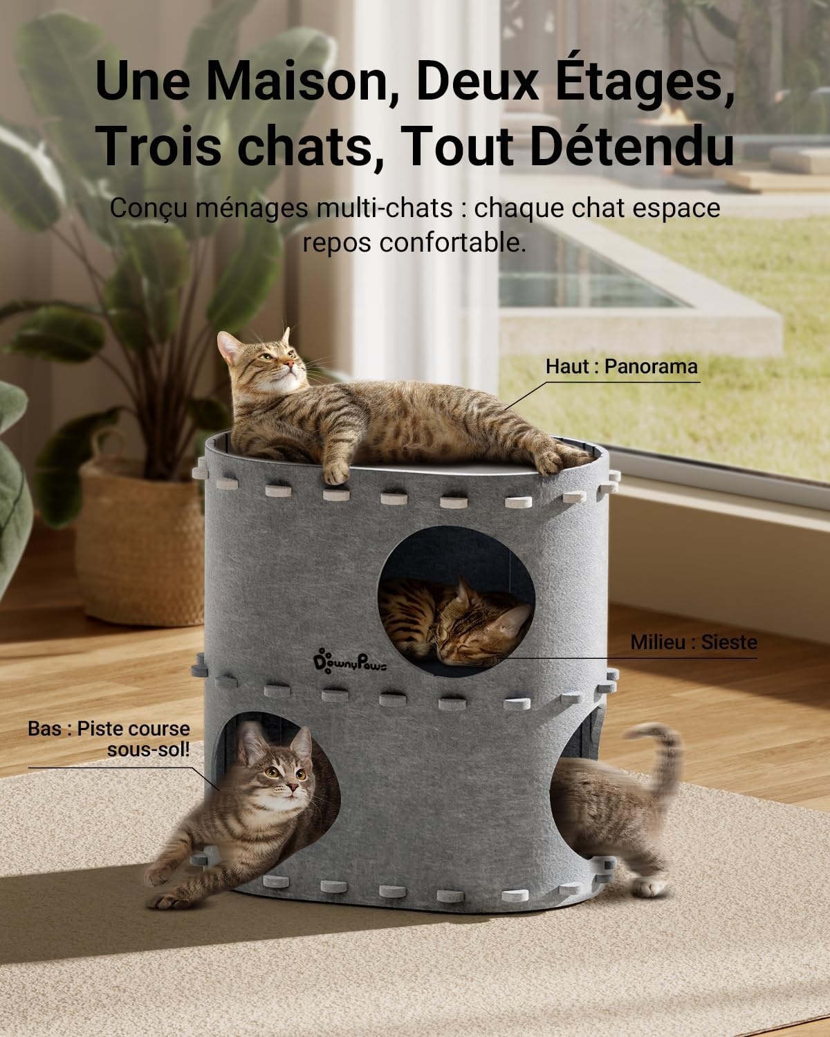 Maison pour chat à 2 étages en feutre gris - 32,8x50x50 cm - 31% de remise