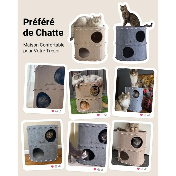 Maison pour chat à 2 étages en feutre gris - 32,8x50x50 cm - 31% de remise