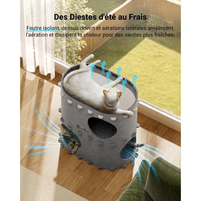 Maison pour chat à 2 étages en feutre gris - 32,8x50x50 cm - 31% de remise