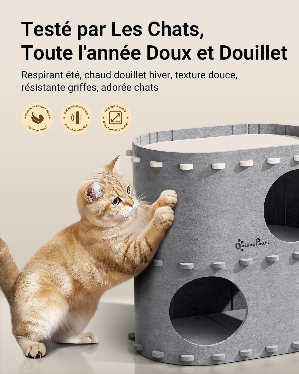 Maison pour chat à 2 étages en feutre gris - 32,8x50x50 cm - 31% de remise