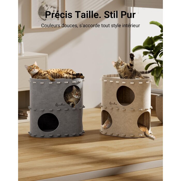 Maison pour chat à 2 étages en feutre gris - 32,8x50x50 cm - 31% de remise