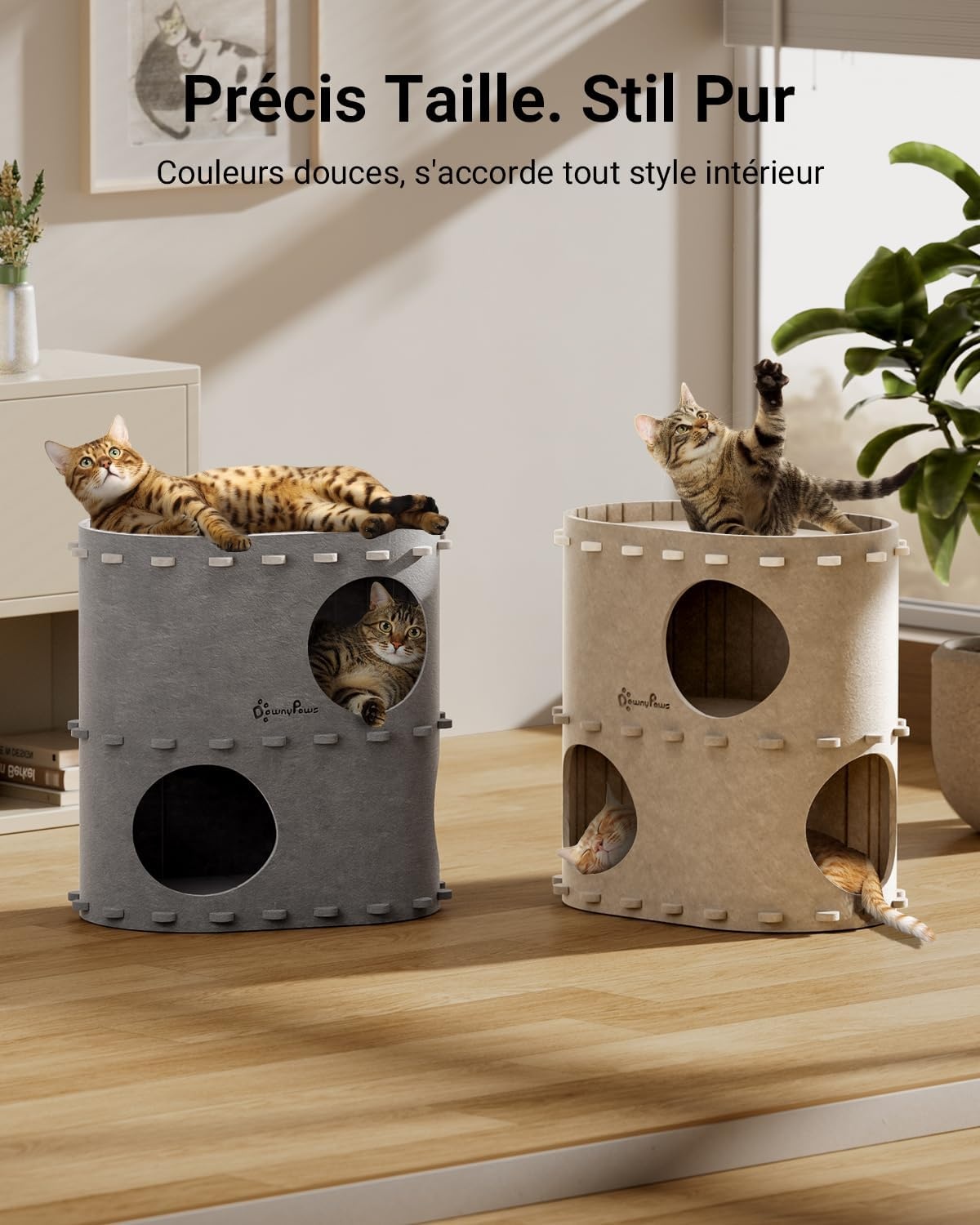 Maison pour chat à 2 étages en feutre gris - 32,8x50x50 cm - 31% de remise