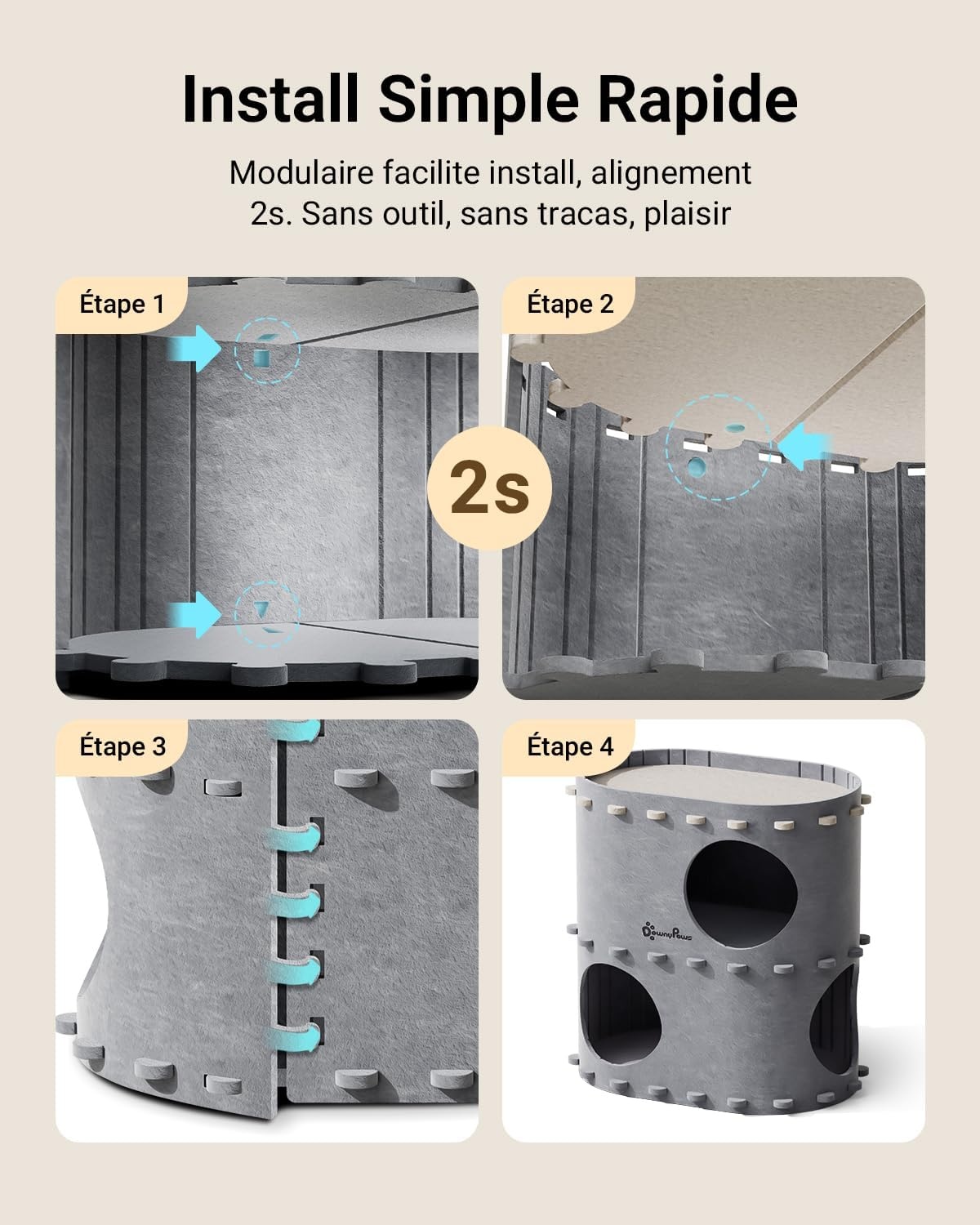 Maison pour chat à 2 étages en feutre gris - 32,8x50x50 cm - 31% de remise