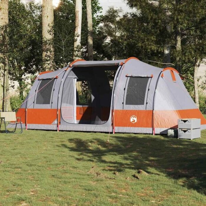 Tente tunnel 4 personnes - Gris et orange - 35% de remise