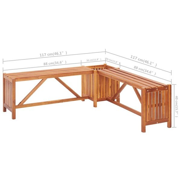 Banc d'angle en acacia avec jardinière - 117x117 cm - 34% de remise