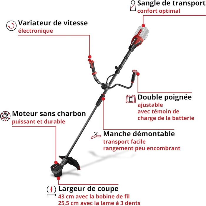 Débroussailleuse sans fil 43 cm, noir rouge, taille L - 35% de remise