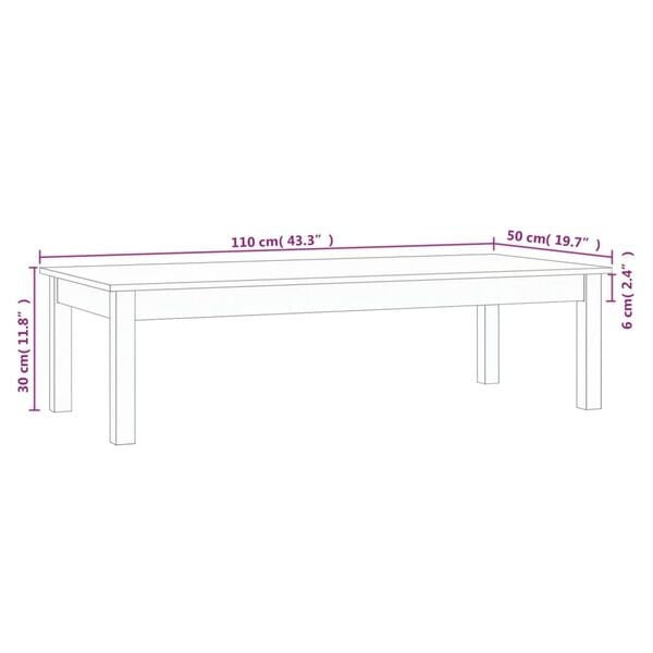 Table basse en bois de pin massif 110x50x30 cm - 34% de remise