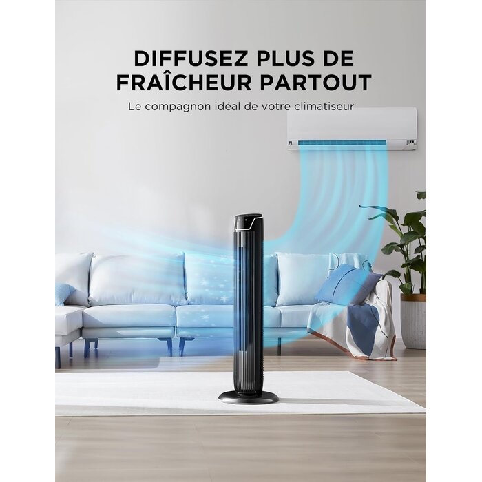 Ventilateur colonne noir 92 cm - 3 vitesses - Télécommande - 34% de remise