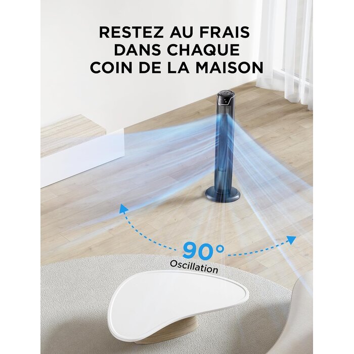 Ventilateur colonne noir 92 cm - 3 vitesses - Télécommande - 34% de remise