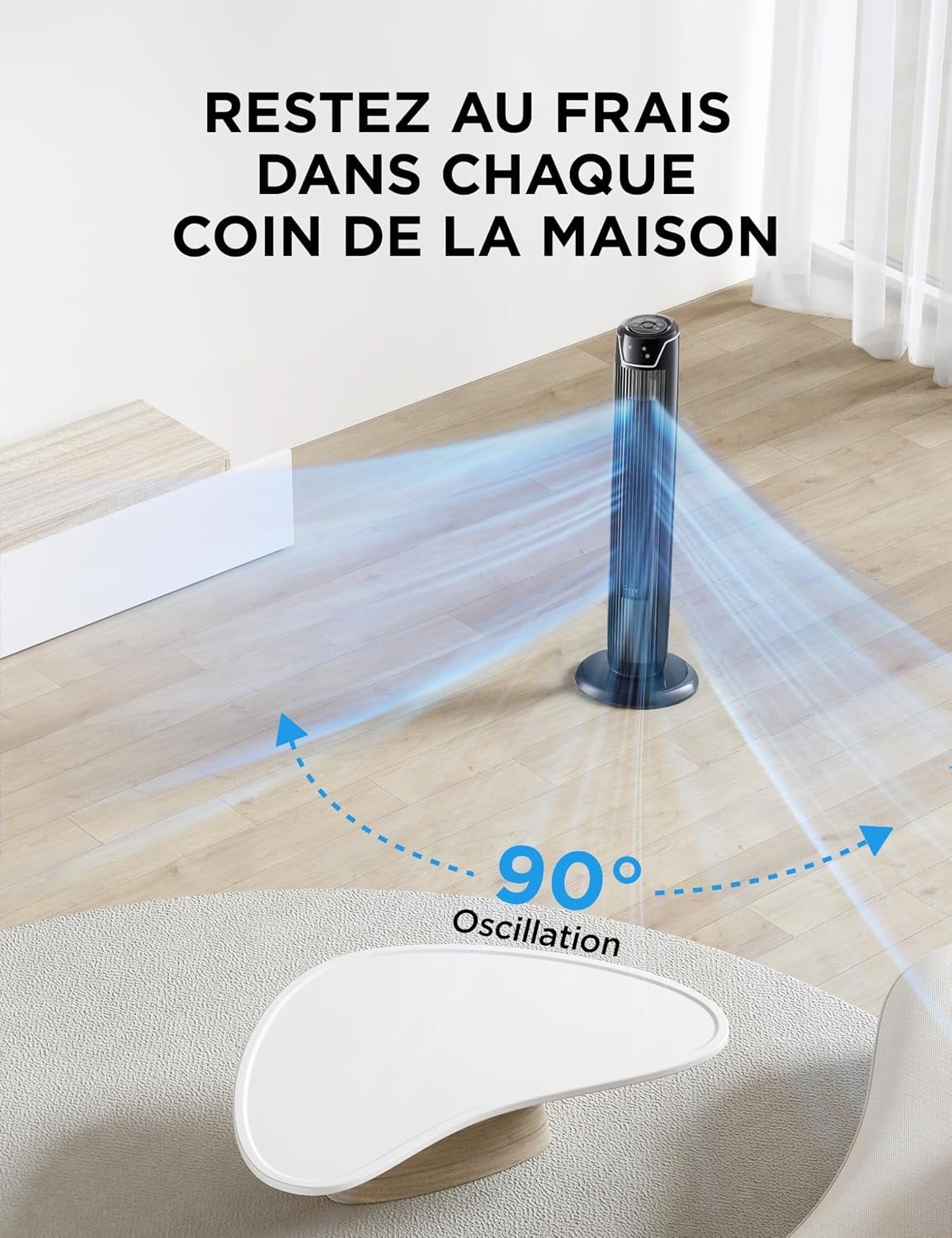 Ventilateur colonne noir 92 cm - 3 vitesses - Télécommande - 34% de remise