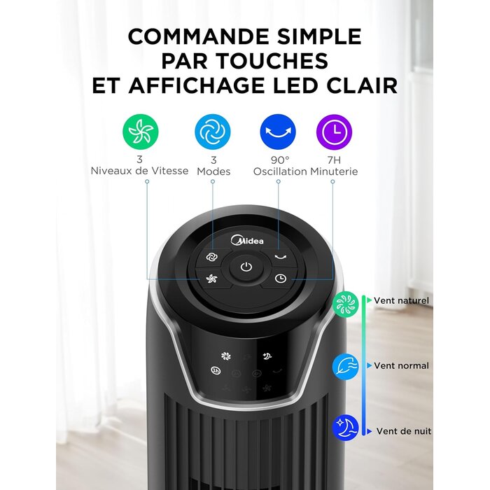 Ventilateur colonne noir 92 cm - 3 vitesses - Télécommande - 34% de remise