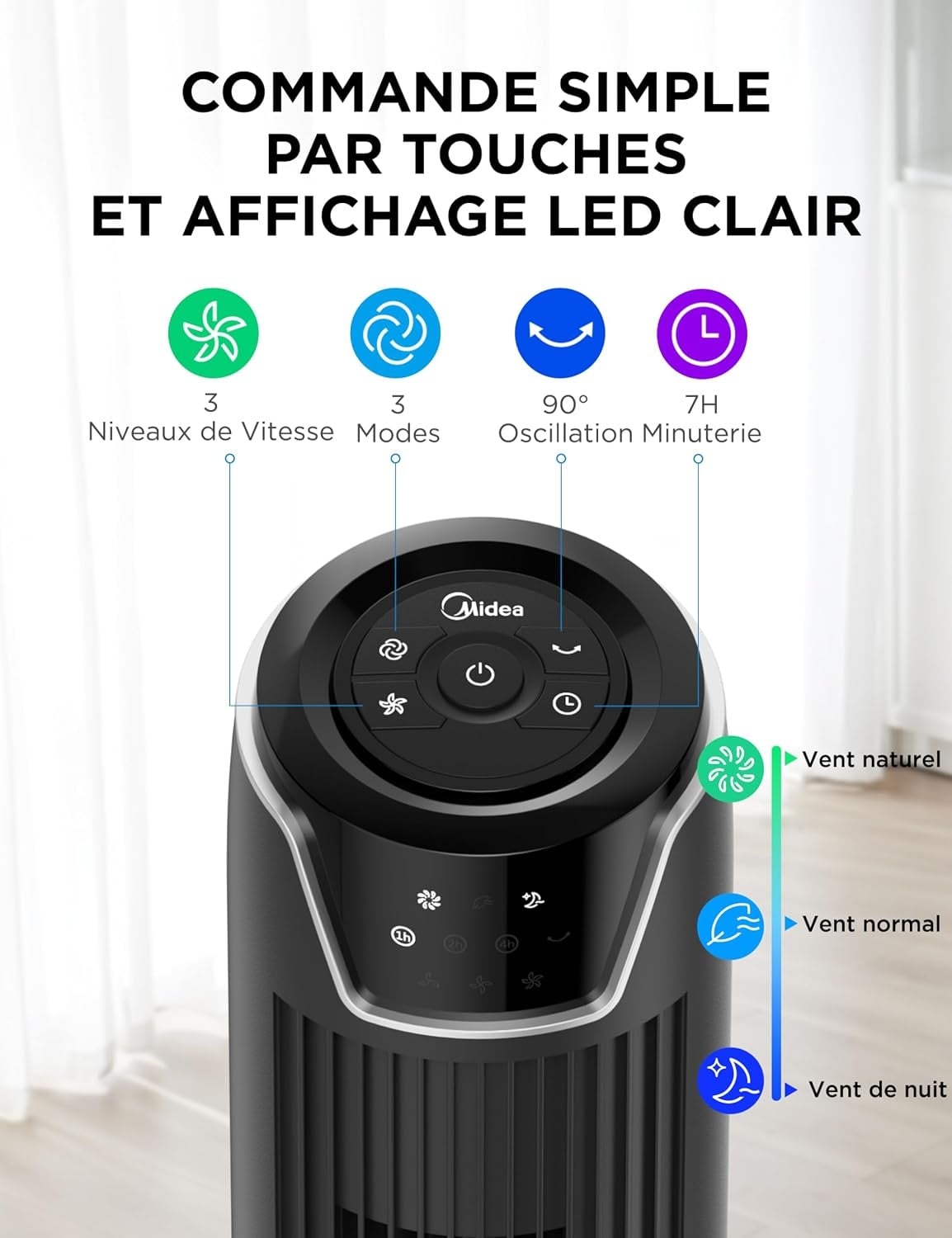 Ventilateur colonne noir 92 cm - 3 vitesses - Télécommande - 34% de remise