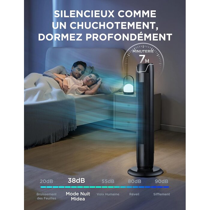 Ventilateur colonne noir 92 cm - 3 vitesses - Télécommande - 34% de remise
