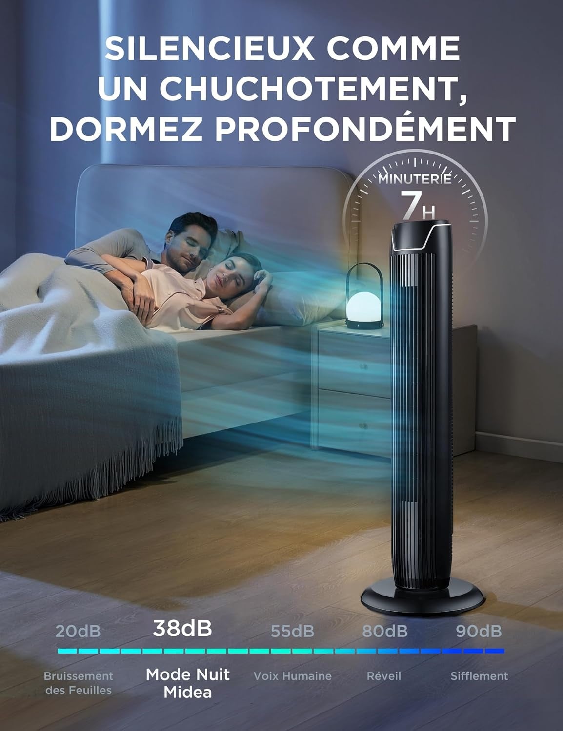 Ventilateur colonne noir 92 cm - 3 vitesses - Télécommande - 34% de remise