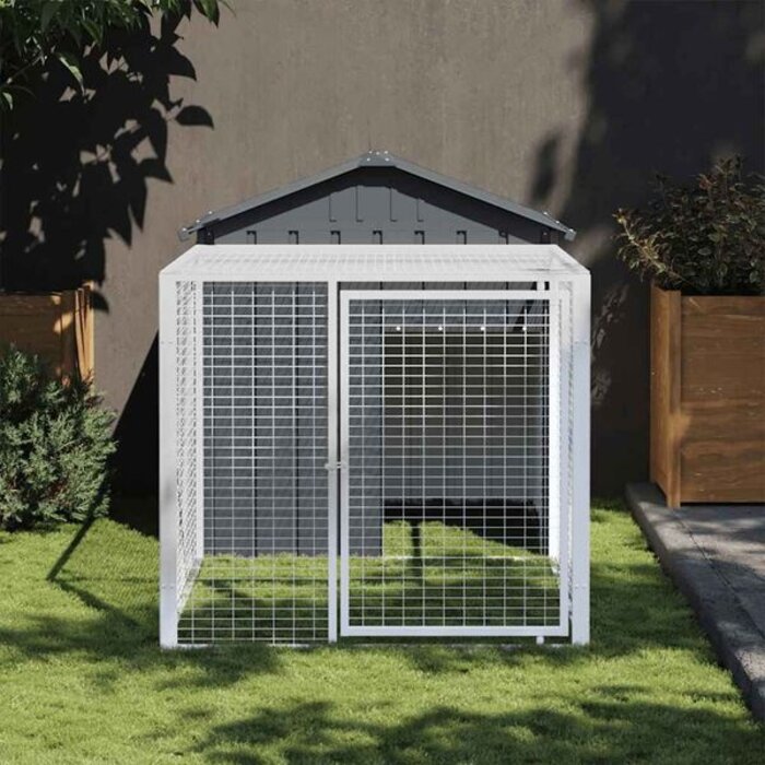 Poulailler avec enclos acier anthracite 117x201x123 cm - 35% de remise