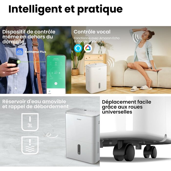 Déshumidificateur 20L 40 m² Blanc L - Déballé - 35% de remise