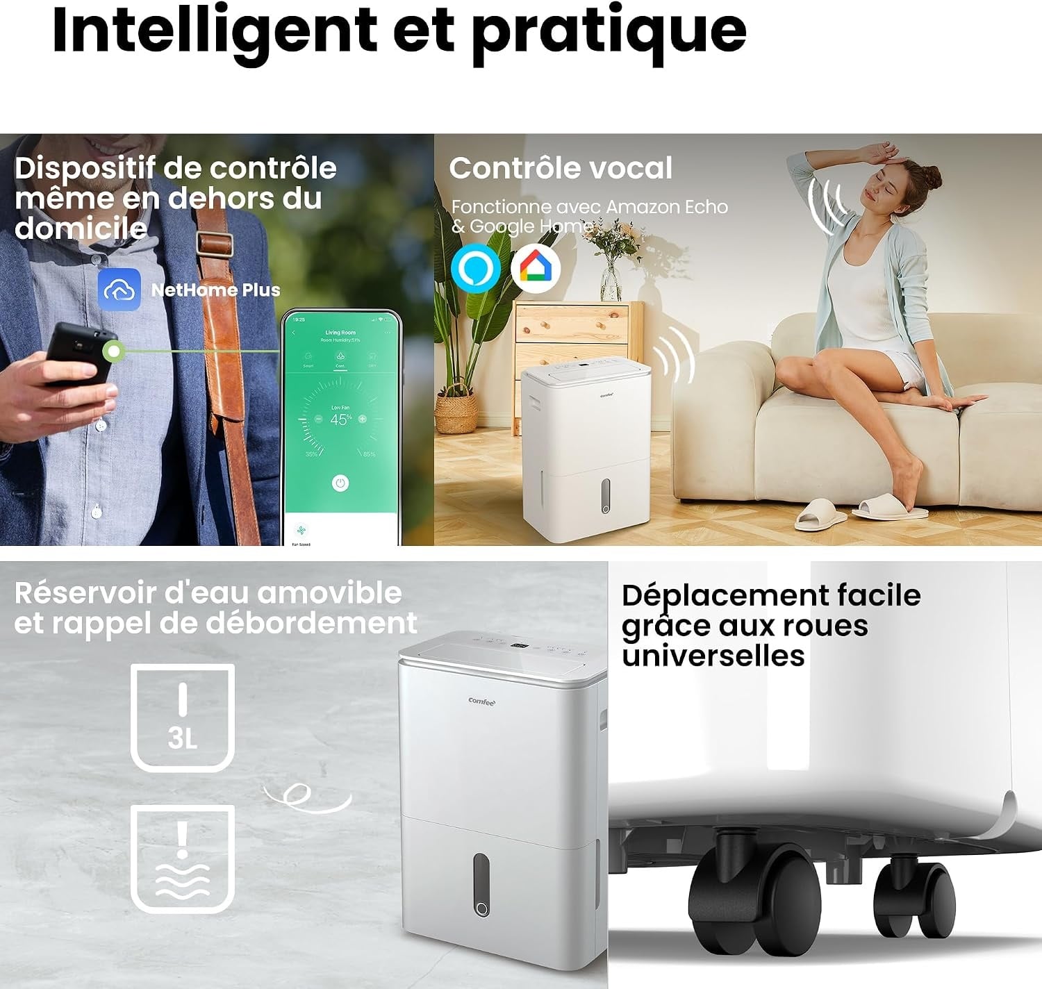 Déshumidificateur 20L 40 m² Blanc L - Déballé - 35% de remise