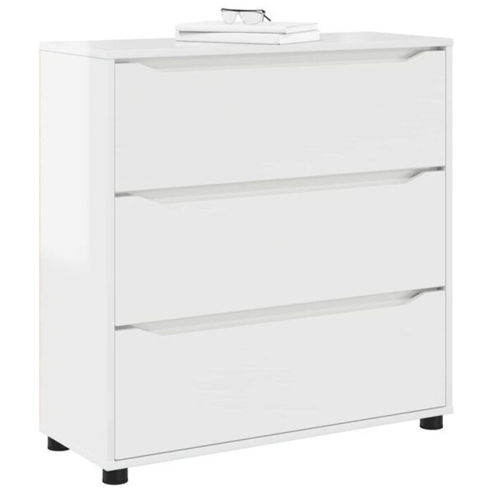 Commode 3 tiroirs blanc brillant 80cm - 35% de remise