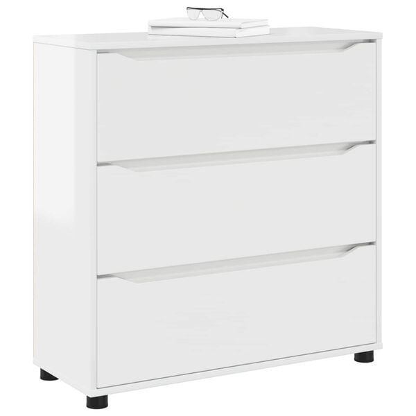 Commode 3 tiroirs blanc brillant 80cm - 35% de remise